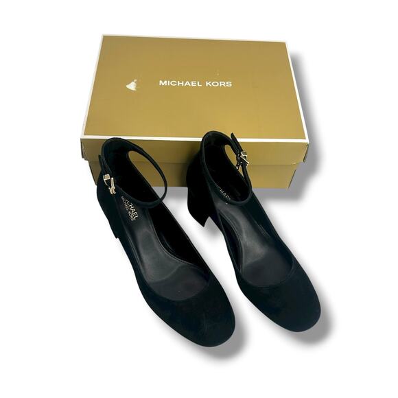 NEW Michael Kors Perla Flex Singback Pumps Size 6.5 Black Suede Ankle Strap Heel - Picture 7 of 11